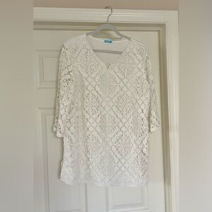 J. McLaughlin Linen Cotton Crochet Tunic Top L